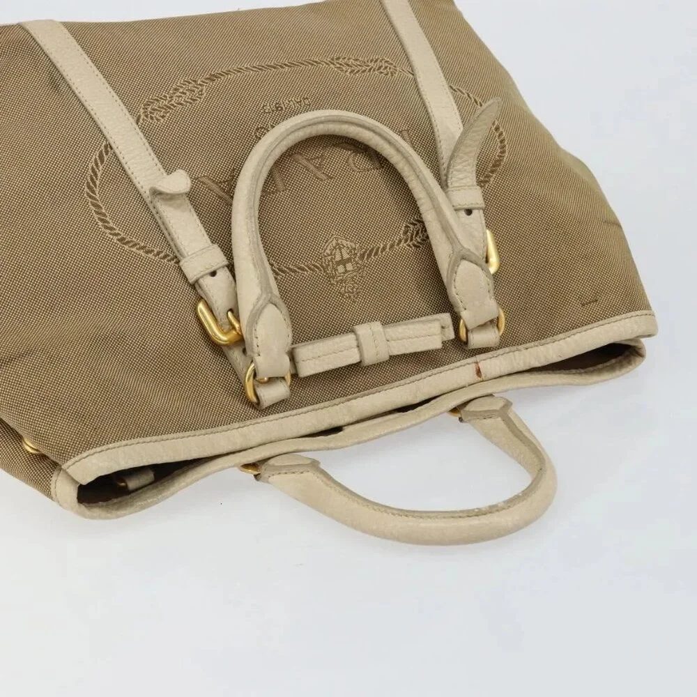 PRADA Hand Bag Canvas Beige Gold Auth - Picture 10 of 15